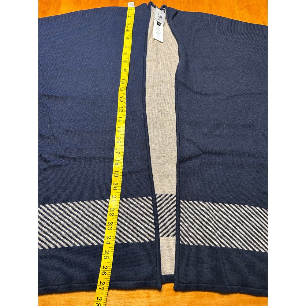 Cabi Navy Blue Oatmeal Beige Reversible Poncho Sweater Wrap M/L 3163 Striped - Picture 4 of 11